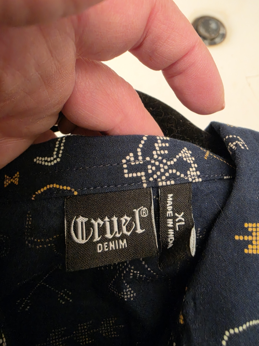 Cruel Girl Women's XL Casual Navy Western-Print Button-Down Shirt w/Yellow Embro - Picture 2 of 5